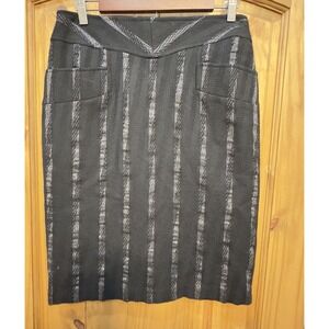 Alberto‎ Makali Black Metallic Striped Skirt Size 10 Pencil Career Holiday
